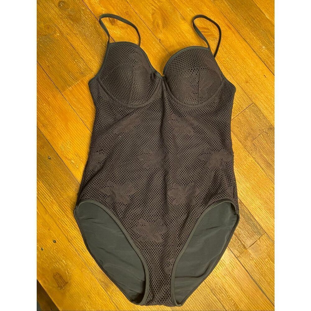 Shape FX Swim size 12 black swimsuit one piece floral mesh